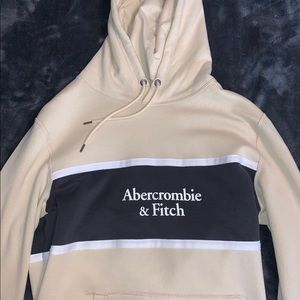 abercrombie & fitch cream + navy hoodie/sweatshirt